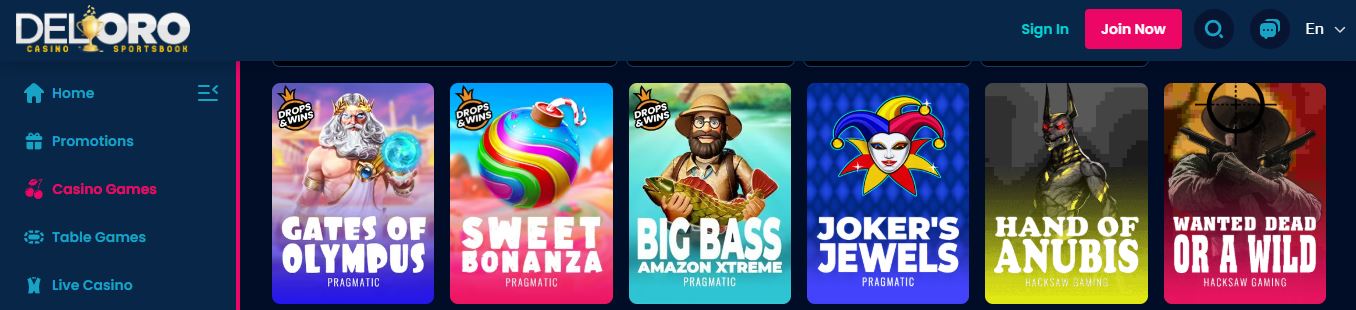 Play popular slots like Gates of Olympus