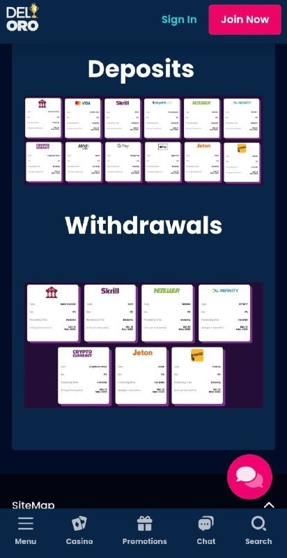 Use all available deposit and withdrawal methods in the mobile app