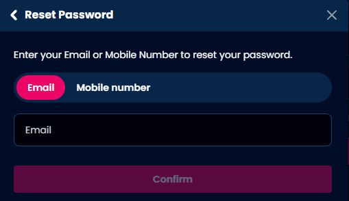 Reset your casino account password using email or mobile number